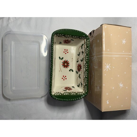 Temp-Tations by Tara SEASONAL Poinsettia 12 oz loaf pan with plastic cover Blemi - Picture 2 of 9